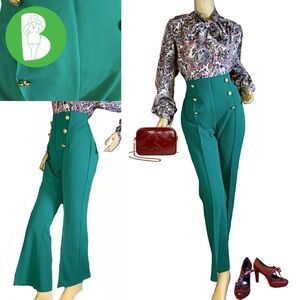 NYCC GREEN PONTE KNIT FLARE LEG SAILOR STYLE PANTS (10)